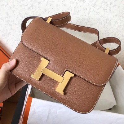 Hermes Epsom Constance 24cm Brown Handmade Bag TDBS26523