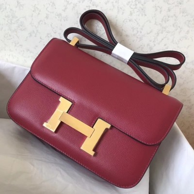 Hermes Epsom Constance 24cm Dark Red Handmade Bag TDBS26524