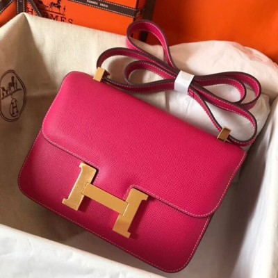 Hermes Epsom Constance 24cm Rose Red Handmade Bag TDBS26529