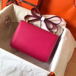 Hermes Epsom Constance 24cm Rose Red Handmade Bag TDBS26529