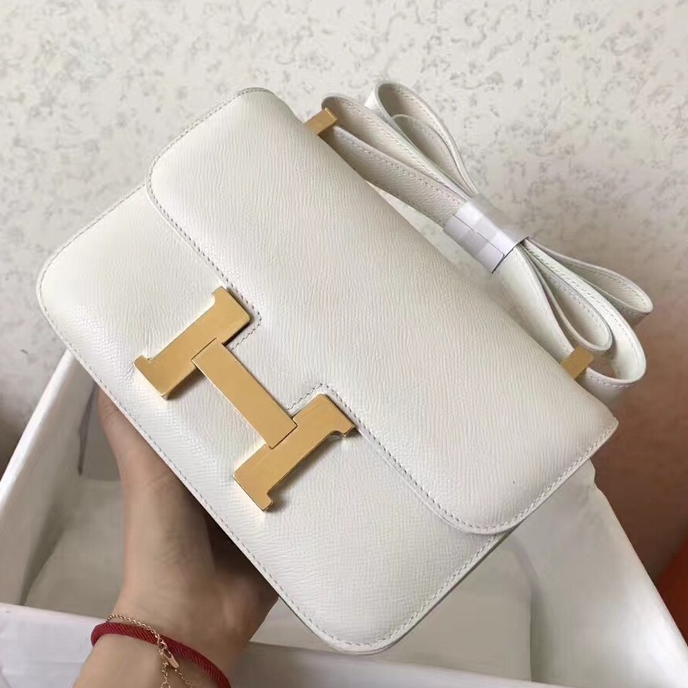 Hermes Epsom Constance 24cm White Handmade Bag TDBS26533