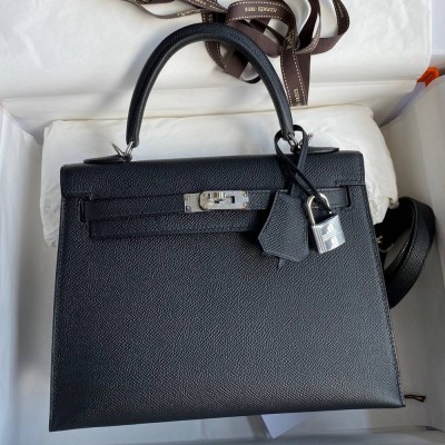 Hermes Epsom Kelly 25cm Sellier Handmade Black Bag TDBS26844