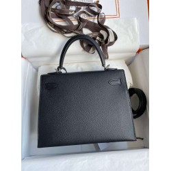 Hermes Epsom Kelly 25cm Sellier Handmade Black Bag TDBS26844