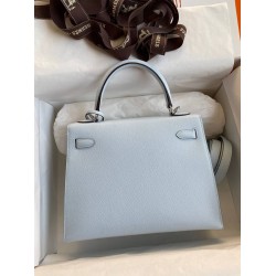 Hermes Epsom Kelly 25cm Sellier Handmade Blue Brume Bag TDBS26845