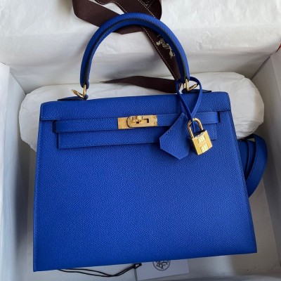 Hermes Epsom Kelly 25cm Sellier Handmade Blue France Bag TDBS26846