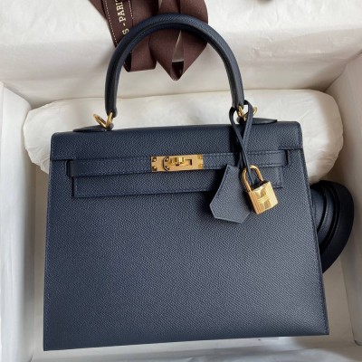 Hermes Epsom Kelly 25cm Sellier Handmade Blue Indigo Bag TDBS26847