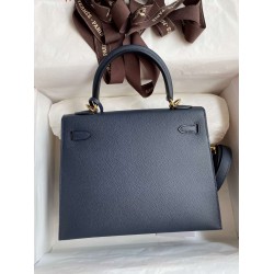 Hermes Epsom Kelly 25cm Sellier Handmade Blue Indigo Bag TDBS26847