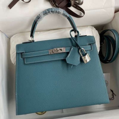 Hermes Epsom Kelly 25cm Sellier Handmade Blue Jean Bag TDBS26848