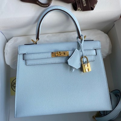 Hermes Epsom Kelly 25cm Sellier Handmade Celeste Bag TDBS26850