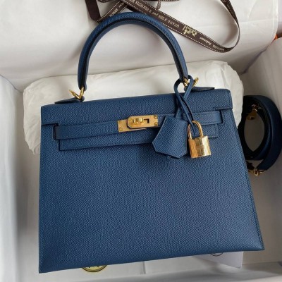 Hermes Epsom Kelly 25cm Sellier Handmade Deep Blue Bag TDBS26851