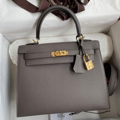 Hermes Epsom Kelly 25cm Sellier Handmade Etain Bag TDBS26852