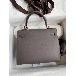 Hermes Epsom Kelly 25cm Sellier Handmade Etain Bag TDBS26852