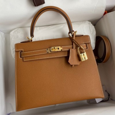 Hermes Epsom Kelly 25cm Sellier Handmade Gold Bag  TDBS26853