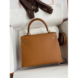 Hermes Epsom Kelly 25cm Sellier Handmade Gold Bag  TDBS26853