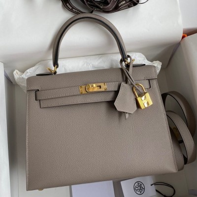 Hermes Epsom Kelly 25cm Sellier Handmade Grey Bag TDBS26854