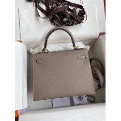 Hermes Epsom Kelly 25cm Sellier Handmade Grey Bag TDBS26854