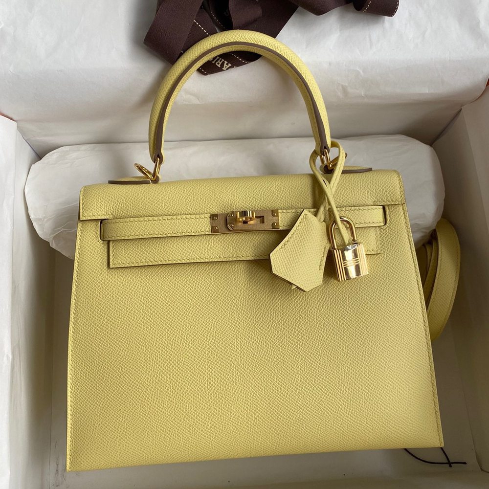 Hermes Epsom Kelly 25cm Sellier Handmade Jaune Poussin Bag TDBS26855