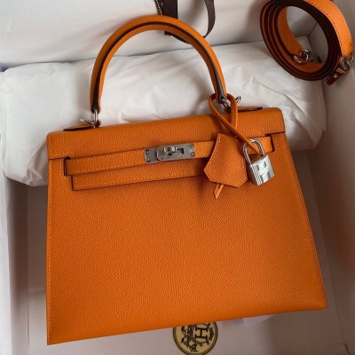 Hermes Epsom Kelly 25cm Sellier Handmade Orange Bag TDBS26857