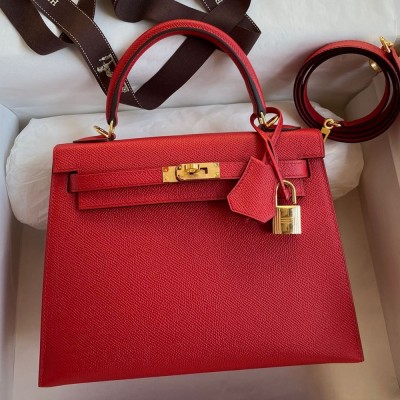 Hermes Epsom Kelly 25cm Sellier Handmade Red Bag TDBS26858