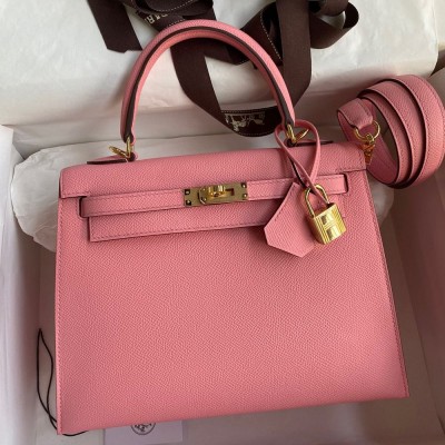 Hermes Epsom Kelly 25cm Sellier Handmade Rose Confetti Bag TDBS26859