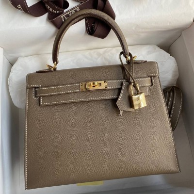 Hermes Epsom Kelly 25cm Sellier Handmade Taupe Bag TDBS26860