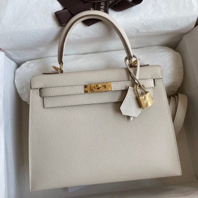 Hermes Epsom Kelly 25cm Sellier Handmade White Bag TDBS26861