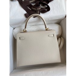 Hermes Epsom Kelly 25cm Sellier Handmade White Bag TDBS26861