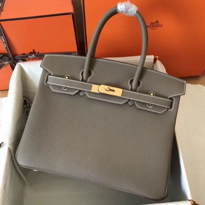 Hermes Etain Birkin 30cm Clemence Handmade Bag TDBS26228