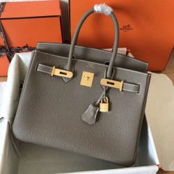 Hermes Etain Birkin 30cm Clemence Handmade Bag TDBS26228