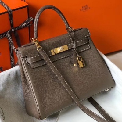 Hermes Etoupe Clemence Kelly 25cm GHW Bag TDBS26863