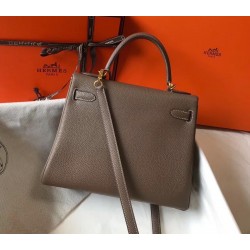 Hermes Etoupe Clemence Kelly 25cm GHW Bag TDBS26863