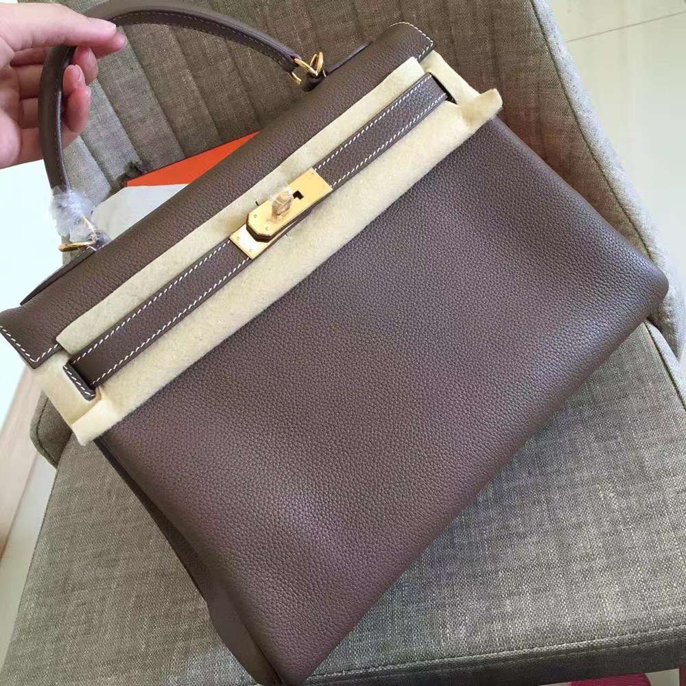 Hermes Etoupe Clemence Kelly Retourne 32cm Handmade Bag TDBS26864