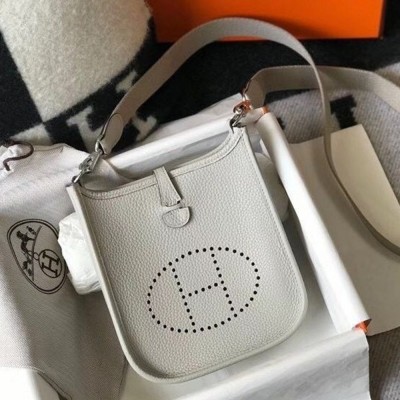 Hermes Evelyne III TPM Bag In Pearl Grey Clemence Leather TDBS26657