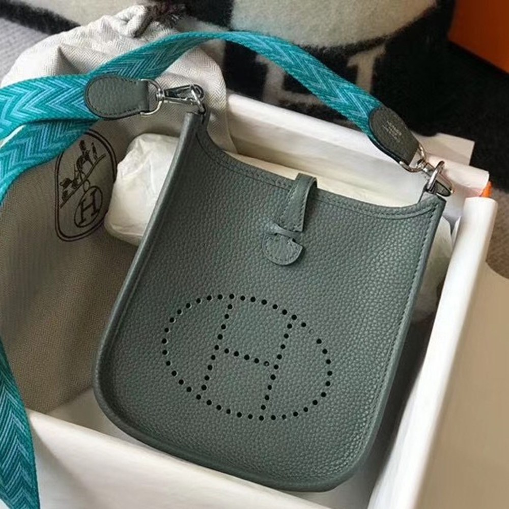 Hermes Evelyne III TPM Bag In Vert Amande Clemence Leather TDBS26661