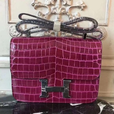 Hermes Fuchsia Constance MM 24cm Crocodile Bag TDBS26535