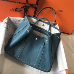 Hermes Garden Party 30 Bag In Blue Jean Clemence Leather TDBS26670