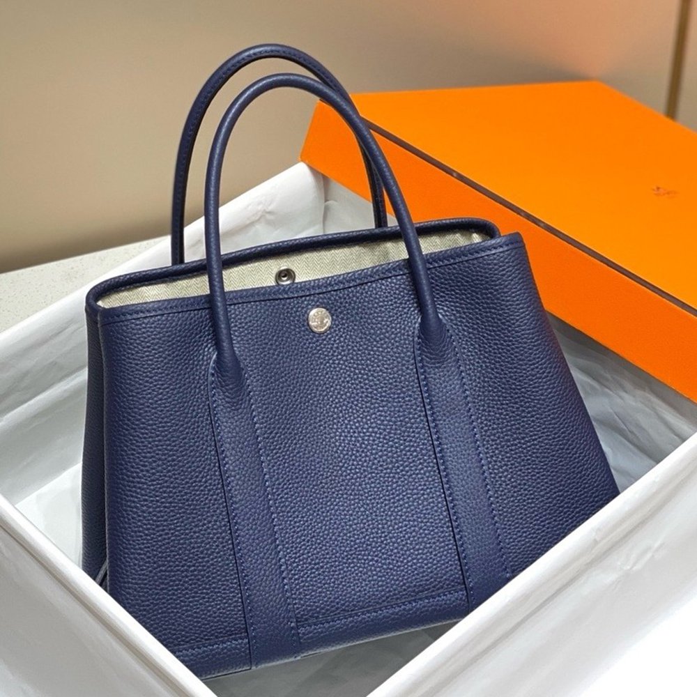 Hermes Garden Party 30 Bag In Blue Saphir Taurillon Leather TDBS26671