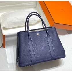 Hermes Garden Party 30 Bag In Blue Saphir Taurillon Leather TDBS26671