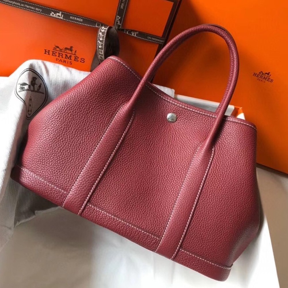 Hermes Garden Party 30 Bag In Bordeaux Clemence Leather TDBS26375