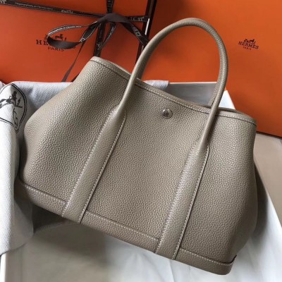 Hermes Garden Party 30 Bag In Grey Clemence Leather TDBS26673