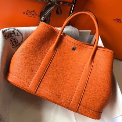 Hermes Garden Party 30 Bag In Orange Clemence Leather TDBS26674