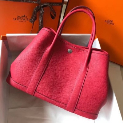 Hermes Garden Party 30 Bag In Rose Red Clemence Leather TDBS26676