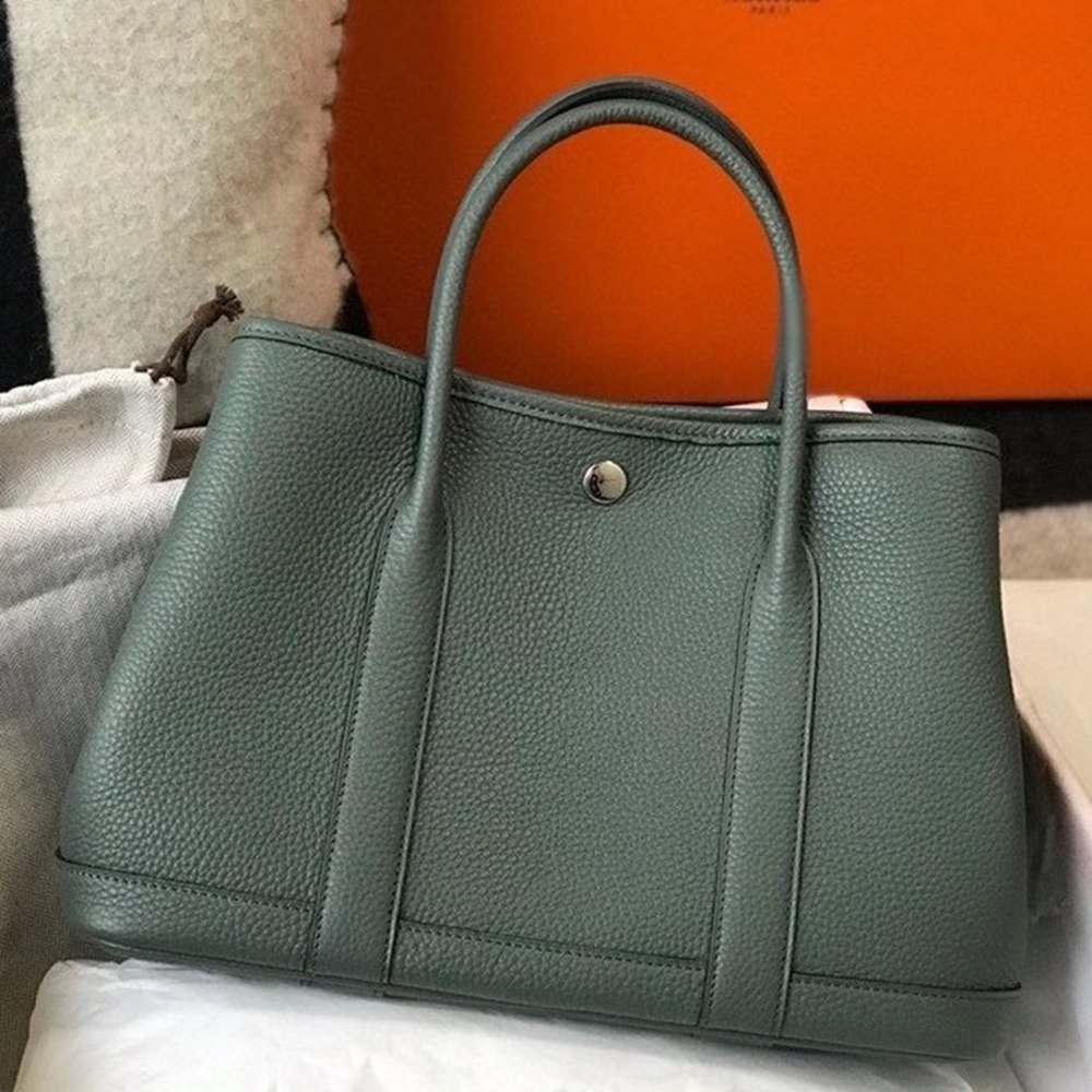 Hermes Garden Party 30 Bag In Vert Amande Clemence Leather TDBS26678