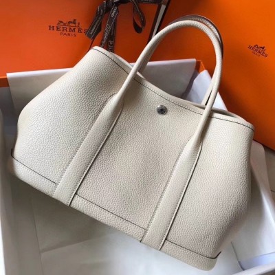 Hermes Garden Party 30 Bag In White Clemence Leather TDBS26679