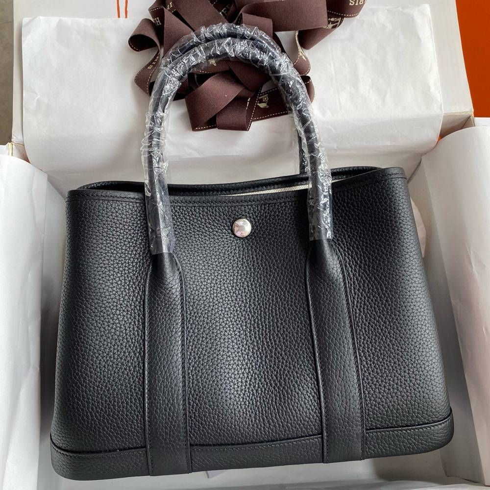 Hermes Garden Party 30 Handmade Bag in Black Clemence Leather TDBS26681