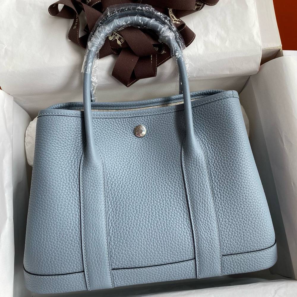 Hermes Garden Party 30 Handmade Bag in Blue Lin Clemence Leather TDBS26682