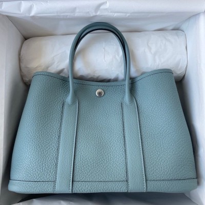 Hermes Garden Party 30 Handmade Bag in Ciel Negonda Leather TDBS26683