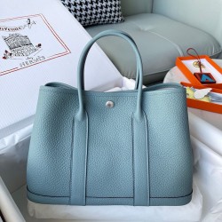 Hermes Garden Party 30 Handmade Bag in Ciel Negonda Leather TDBS26683