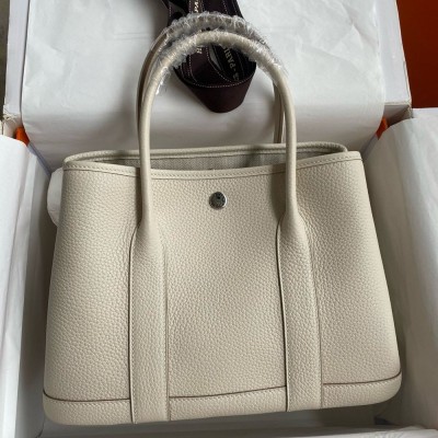 Hermes Garden Party 30 Handmade Bag in Craie Clemence Leather  TDBS26684