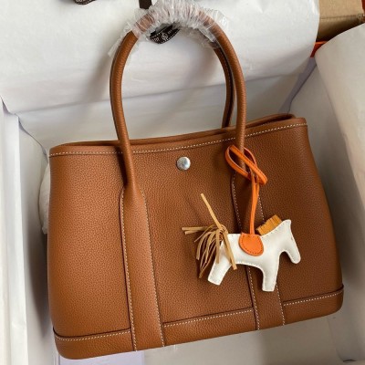 Hermes Garden Party 30 Handmade Bag in Gold Clemence Leather  TDBS26685